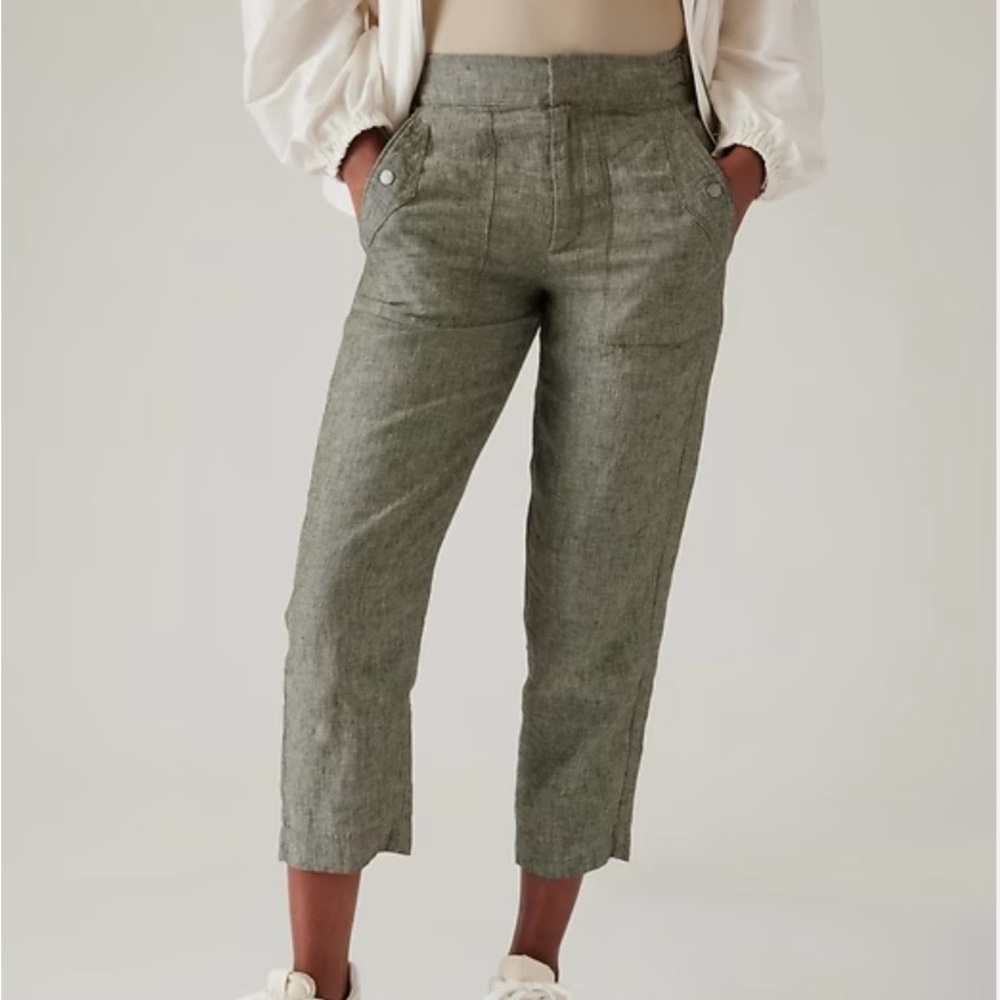 Athleta Green Linen Cropped Pants